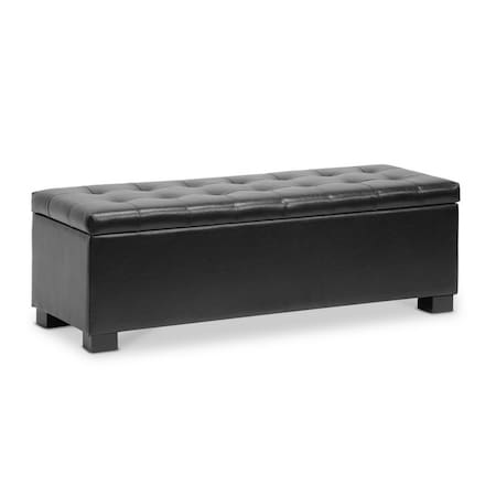 Baxton Studio Roanoke Ottoman, 46 in W, 15.3 in H, Plywood, Bonded Leather, Black 105-5274